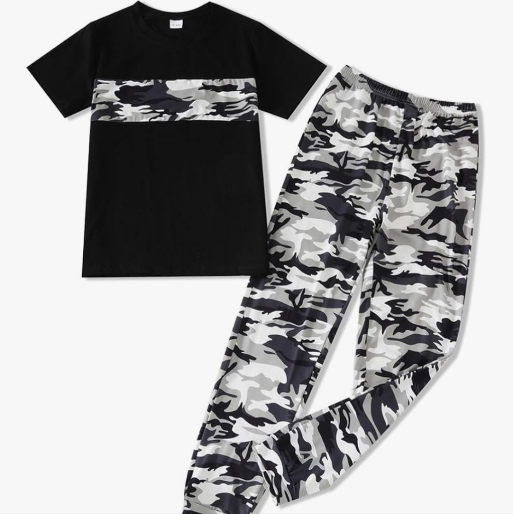 Boys Summer/Fall Outfits Short Sleeve T Shirt and Camouflage Pants